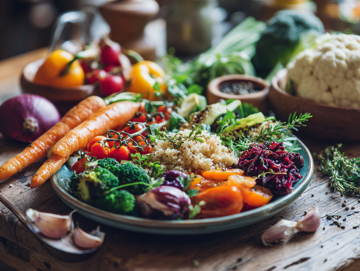 Farebné zdravé jedlo na tanieri